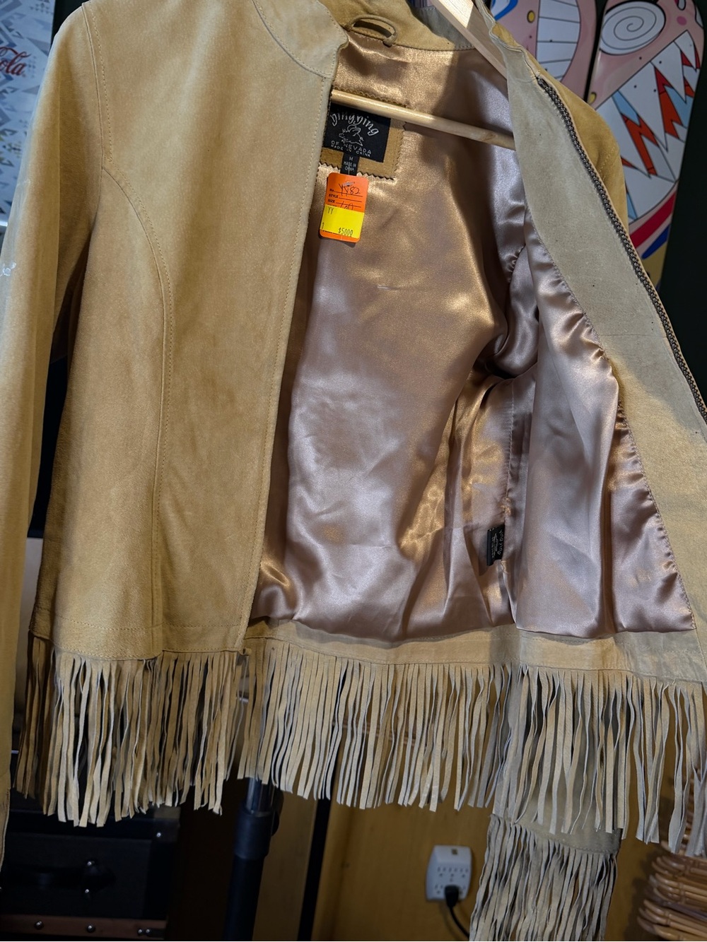 Suede Fringe Women's Jacket in Tan new with tags flying pig nv leather - Picture 4 of 11